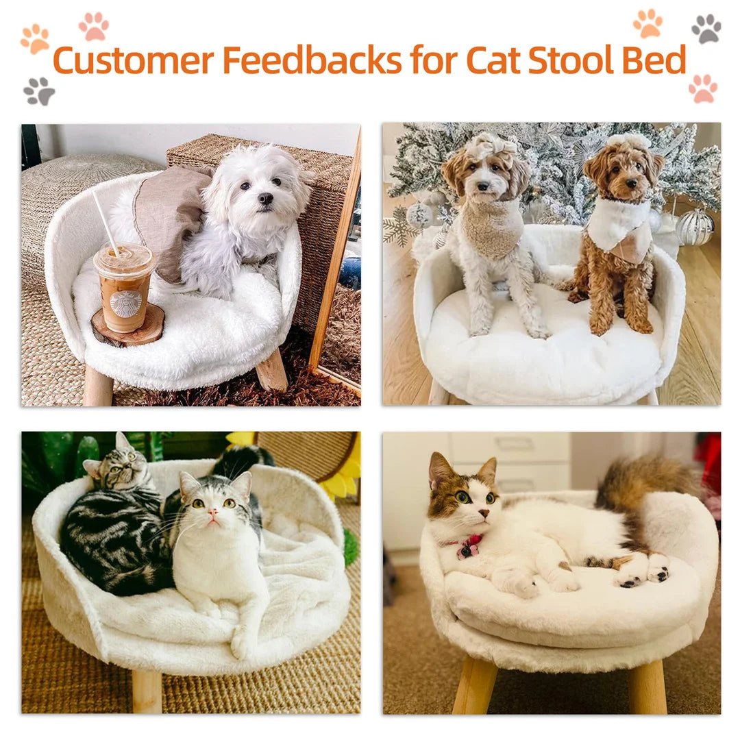 Luxury Cat Bed Soft Warm Plush Fabric Pet Nesting Chair Bed Stool