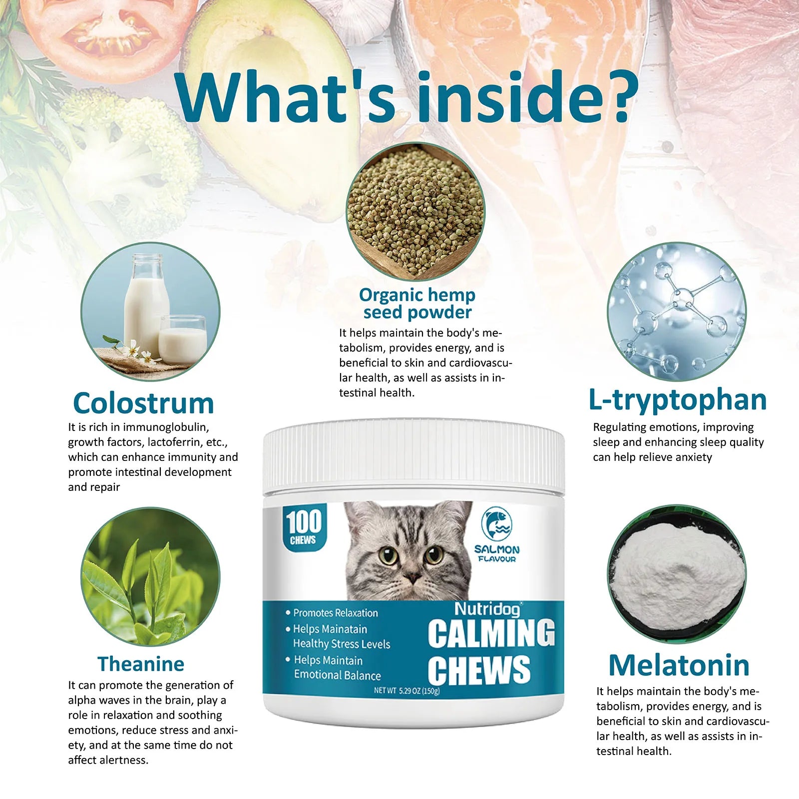 NUTRIDOG Cat Calming Chews Promote Cats Relaxation Moods Calmer Relieve Stress 100 PCS/Bottle