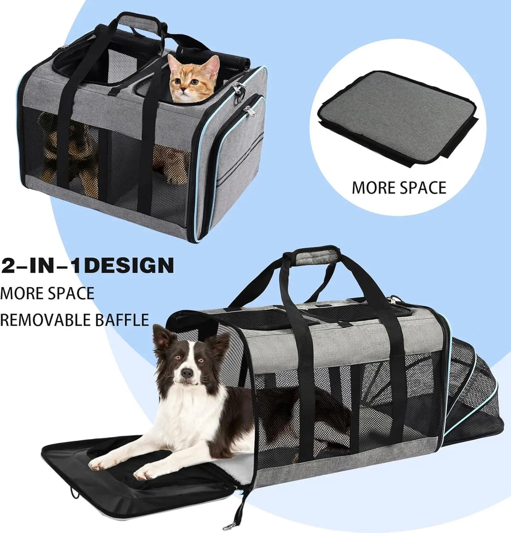 Portable 2-in-1 Pet Carrier,Double Compartment Cat & Dog Carrier