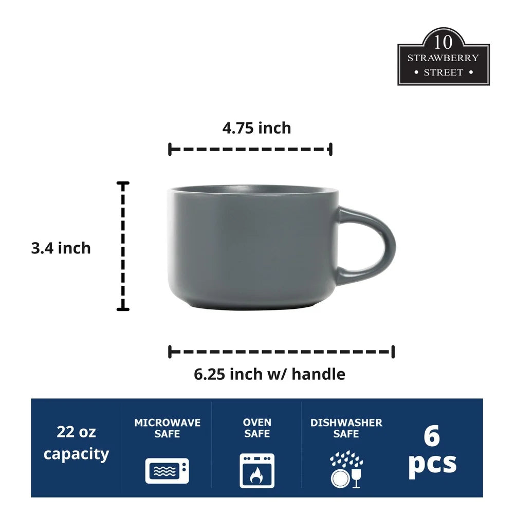 22oz Coupe Mug Set of 6 Dishwasher Safe Microwave