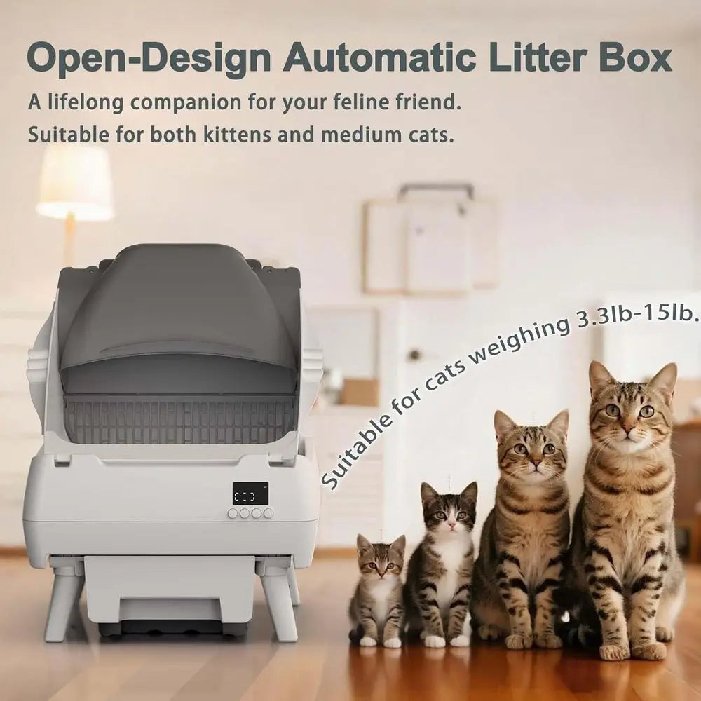 Cat Litter Box Self Cleaning - App Control, Open-Design, Smart Health Monitor