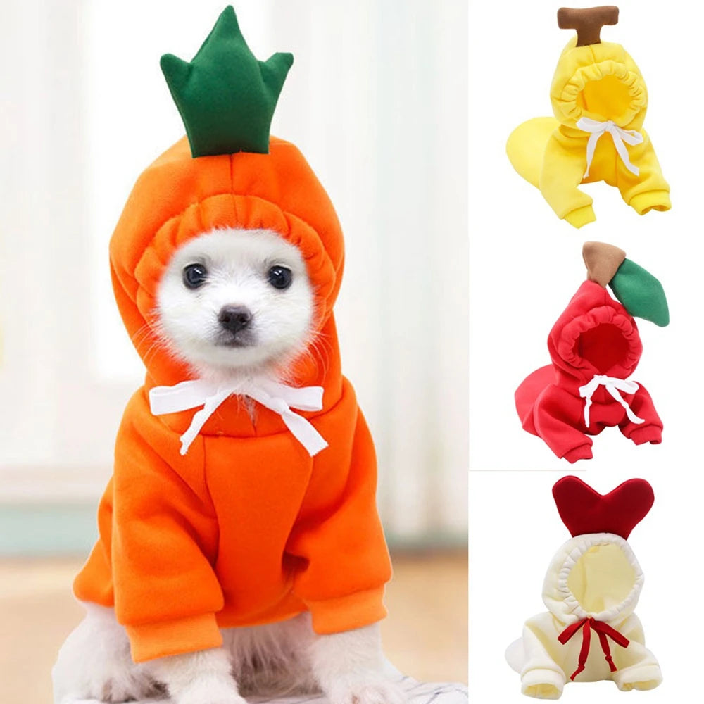 Cute Fruit Dog Clothes for Small Dogs Hoodies Warm Fleece Pet Clothing Puppy Cat