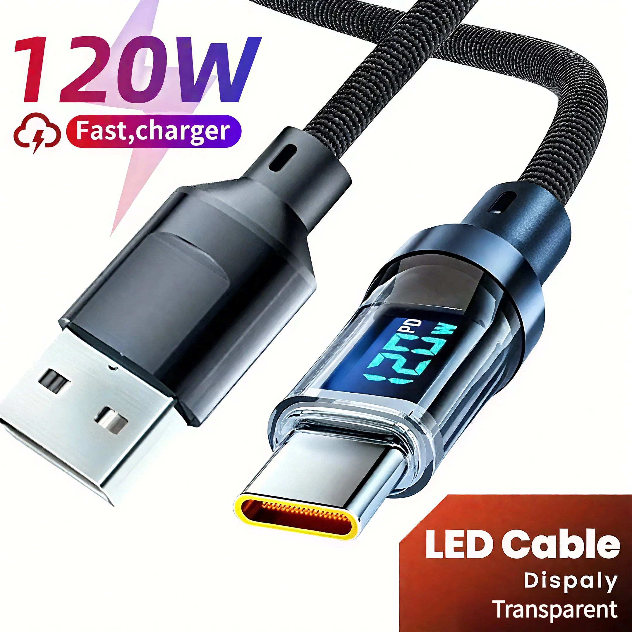120W USB to Type C Cable Phone Super Fast Charging Cable