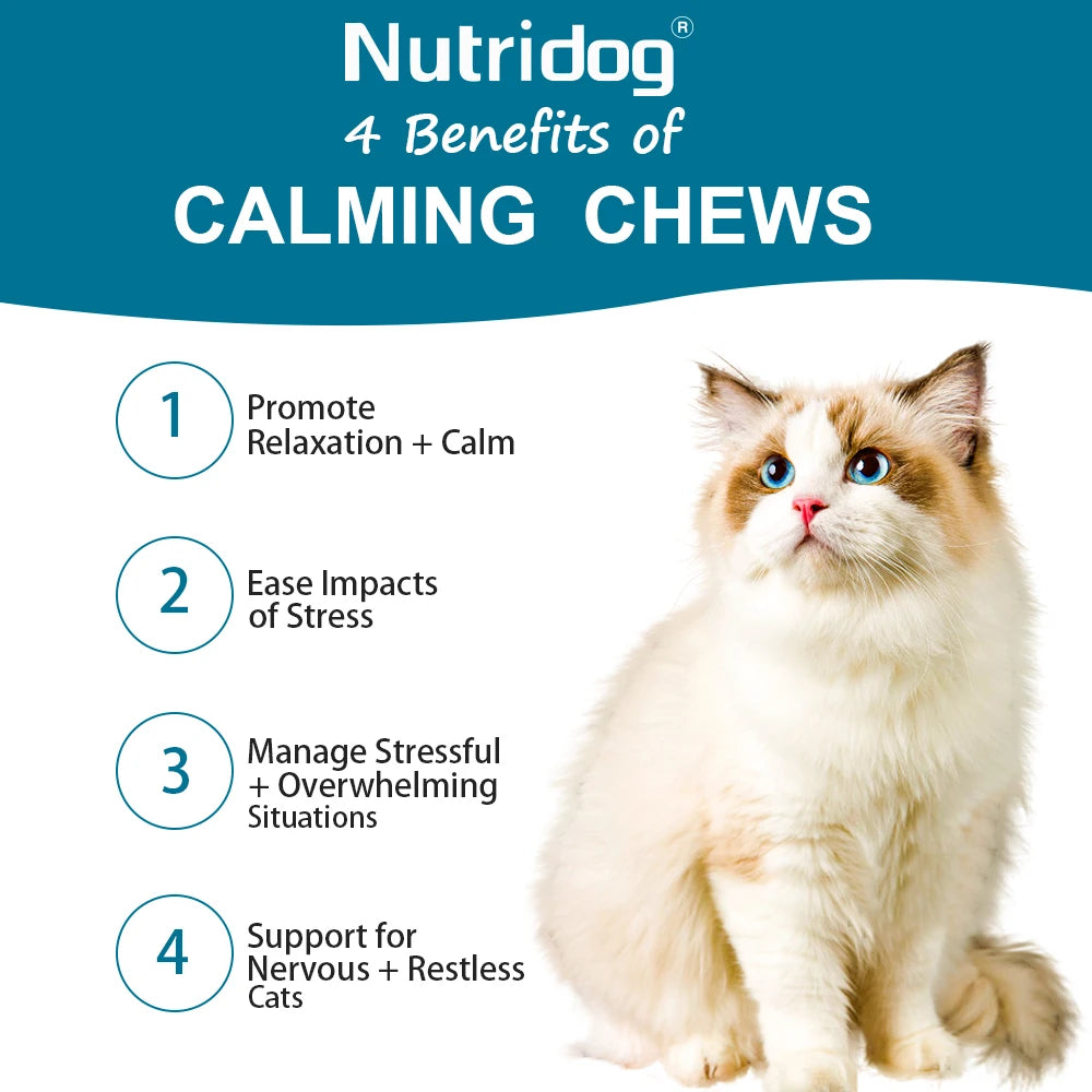 NUTRIDOG Cat Calming Chews Promote Cats Relaxation Moods Calmer Relieve Stress 100 PCS/Bottle