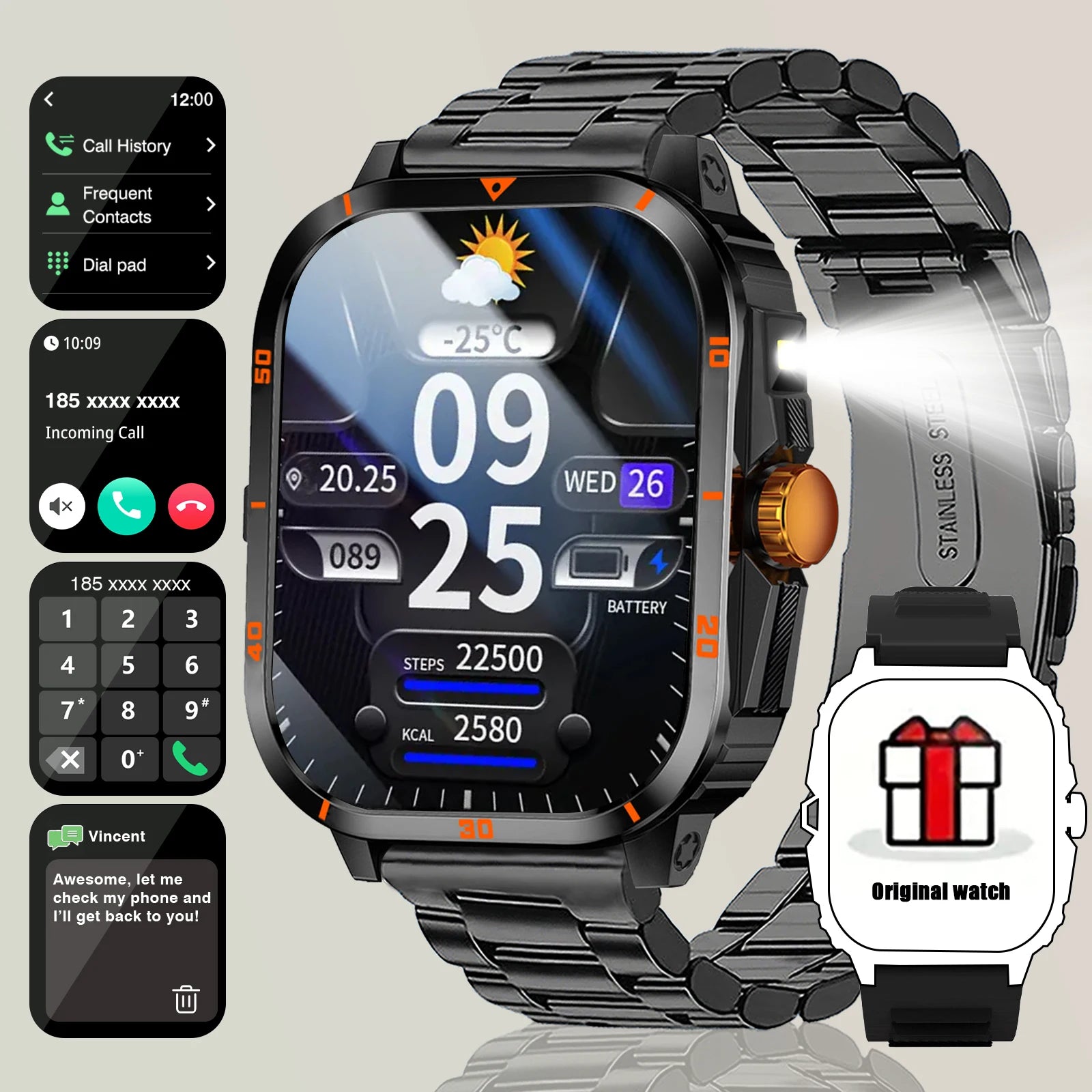 2025 Men's Smart Watch with Wireless Calling, Dual Straps