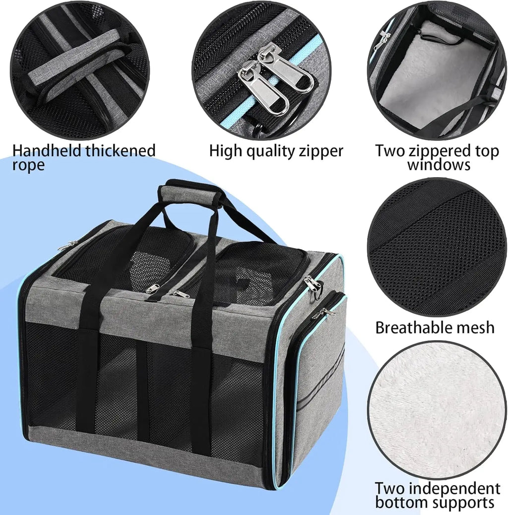 Portable 2-in-1 Pet Carrier,Double Compartment Cat & Dog Carrier