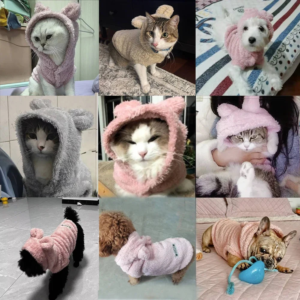 Pet Cats Coat Hoodie For Small Medium Dogs Winter Warm Fleece Puppy Kitten
