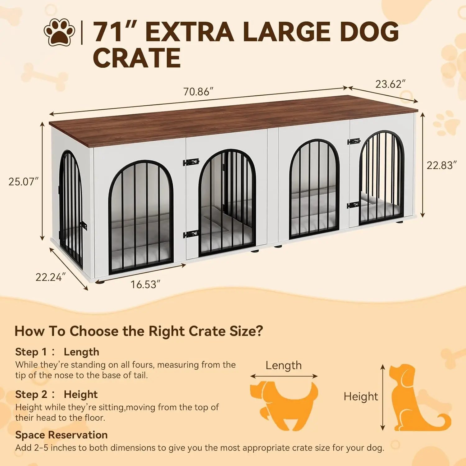 Dog Crate Furniture for 2 Dogs, 71" Dog Kennel Indoor