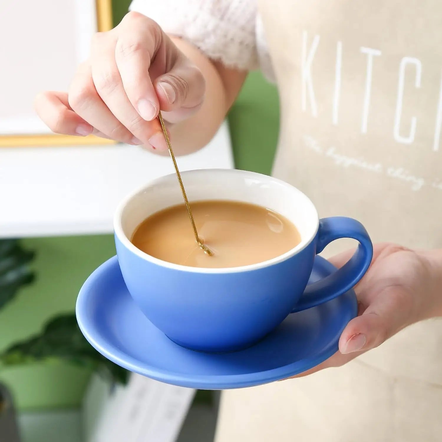 Yundu Ceramics Latte Cup and Saucer - 10 oz for Cappuccino