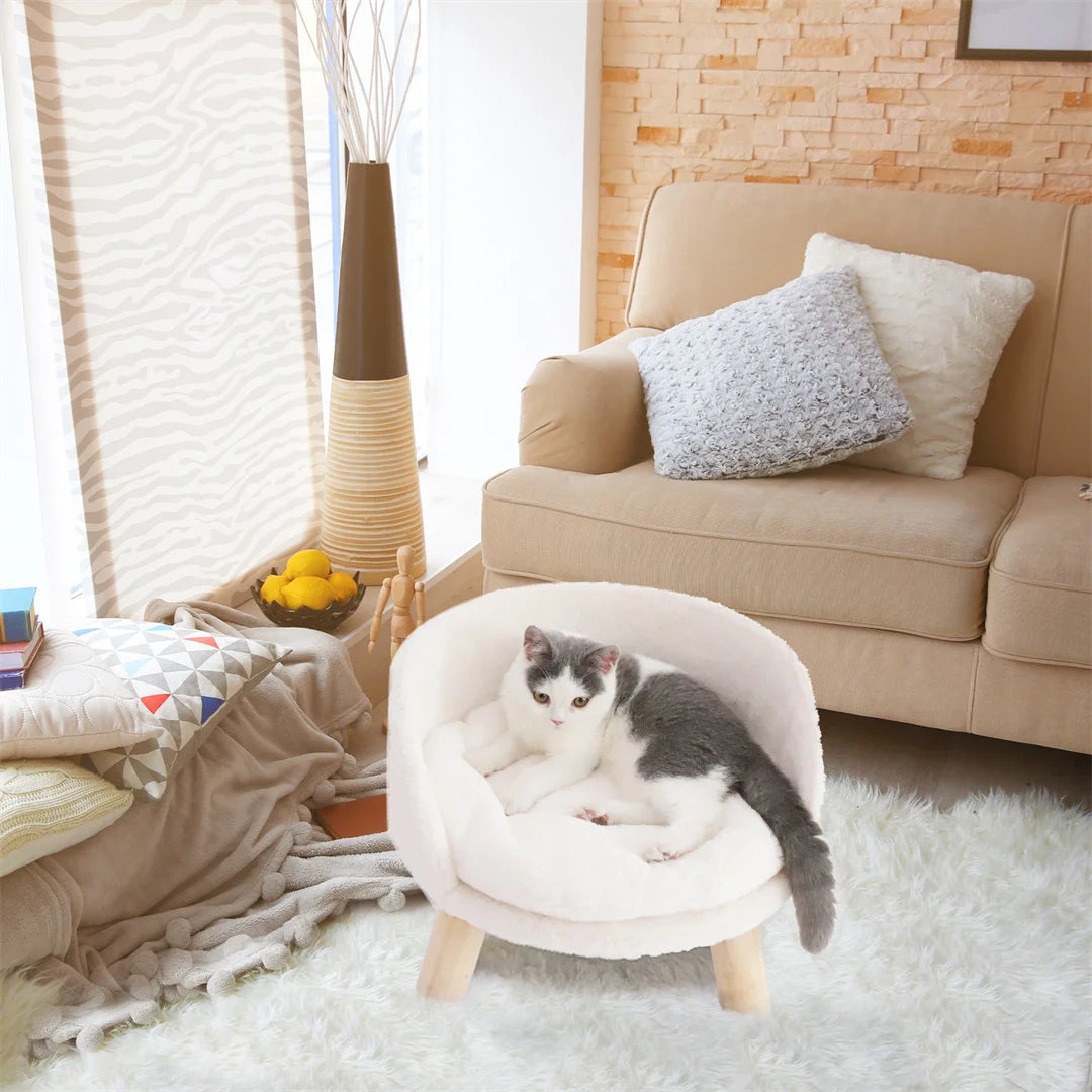 Luxury Cat Bed Soft Warm Plush Fabric Pet Nesting Chair Bed Stool