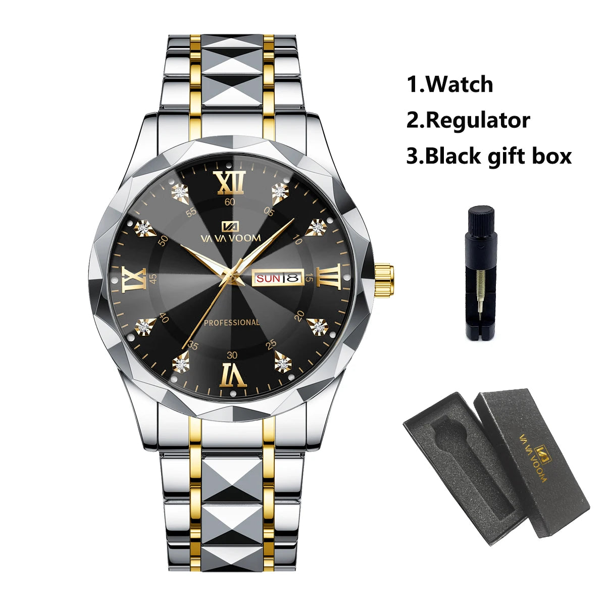 Men Watch Water Diamond Luxury Night Glow Double Calendar