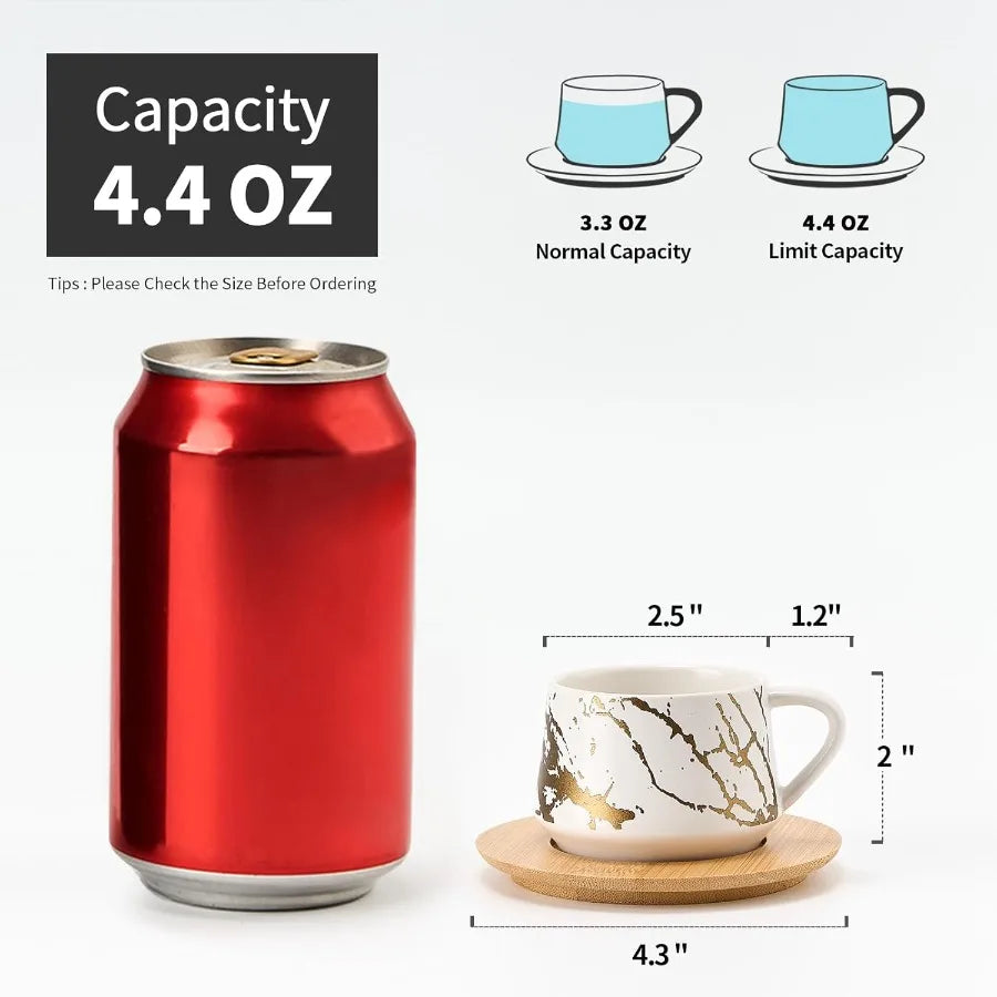 Ceramic Espresso Cups with Saucers and Metal Stand Small 4 oz Porcelain Demitasse Cups