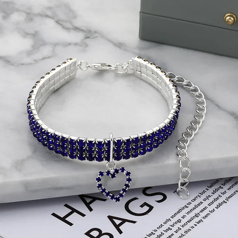 2025 New Cat Dog Collar Three Row Elastic Rhinestone