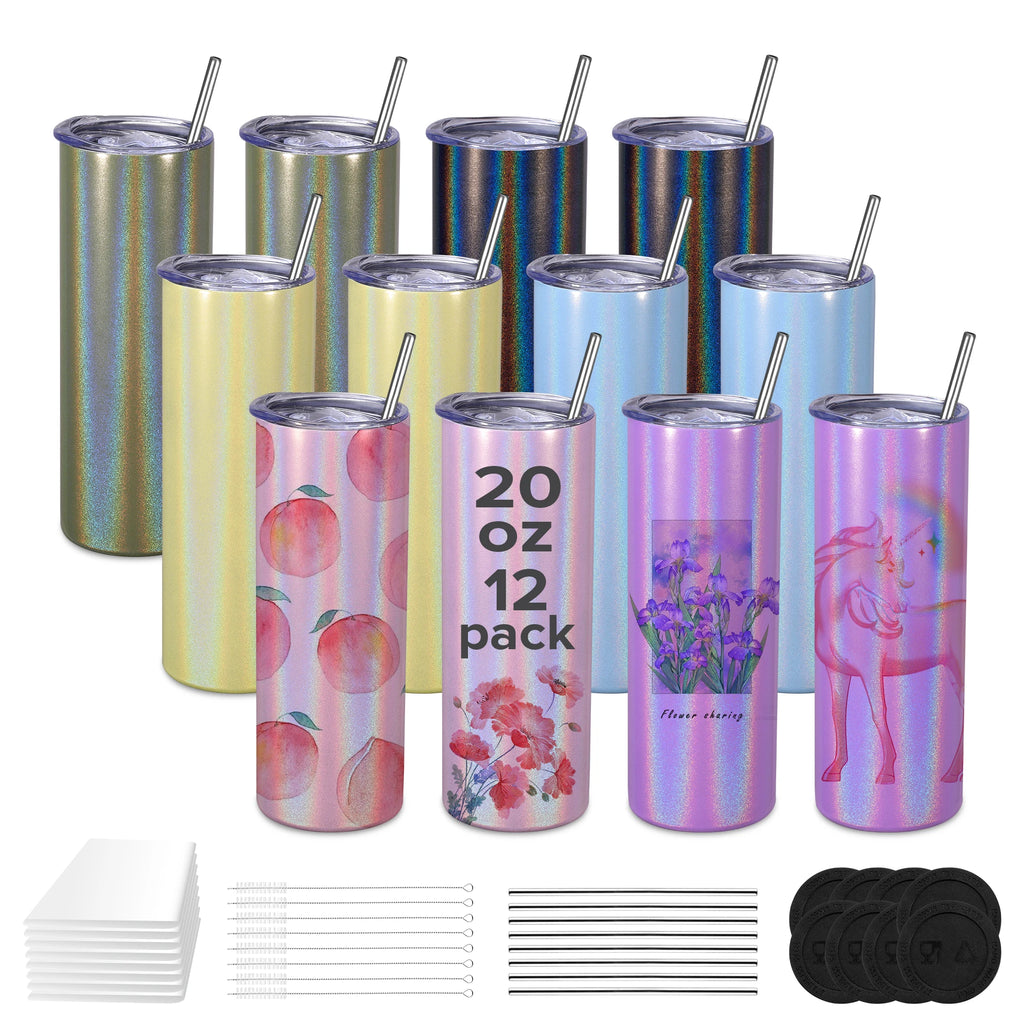 ,12 Pack 20 oz Sublimation Blank Glitter Skinny Tumblers Machine,Coffee,outdoor