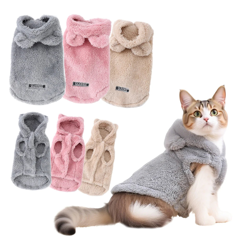 Pet Cats Coat Hoodie For Small Medium Dogs Winter Warm Fleece Puppy Kitten