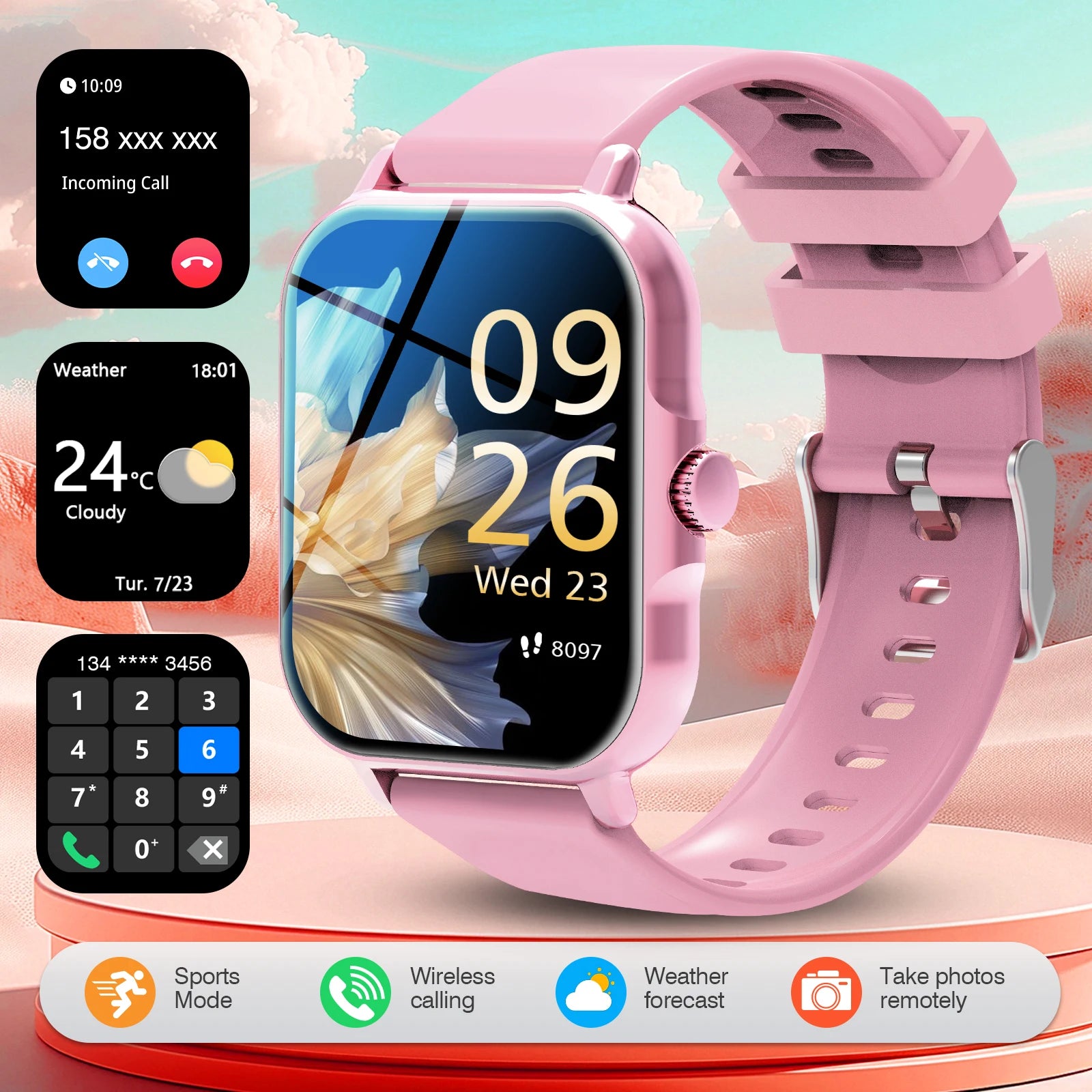 Smart Watch with Bluetooth Calling, Fitness Tracker, Sleep Monitor, Alarm Clock, Compatible with Android and IPhone