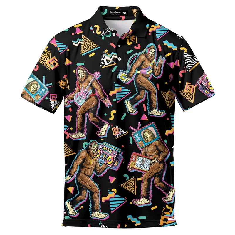 New Design 3d Printing 80s 90s Golf Polo Shirt Men Retro Lapel Shirt Summer Street Quick Dry Short Sleeve Button Tee Shirts Tops