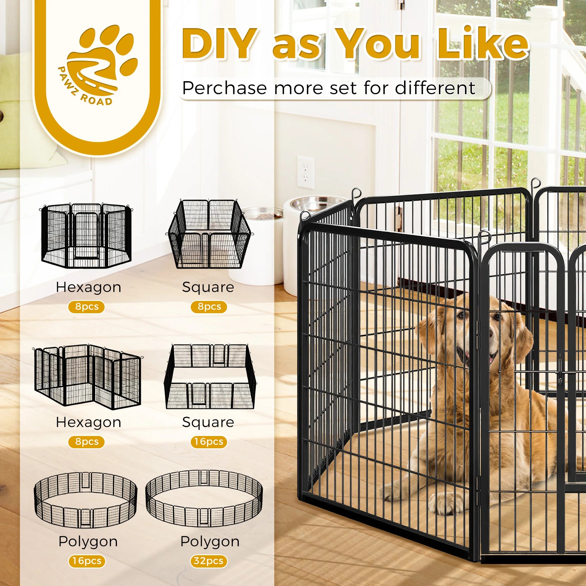 Dog Playpen with Door, Outdoor/Indoor Foldable Metal Pet Fence,
