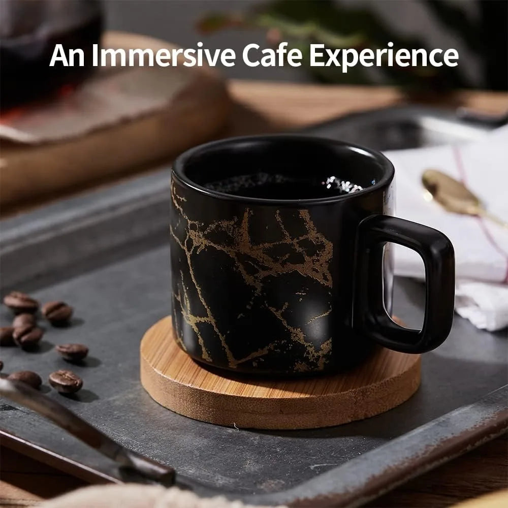 4-Ounce Stackable Porcelain Espresso Cup Set with Saucers and Metal Stand