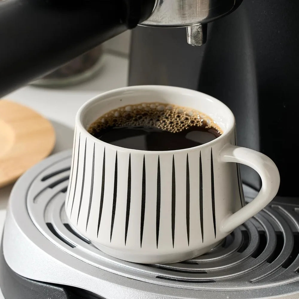 Ceramic Espresso Cup Set with Saucers and Metal Holder,