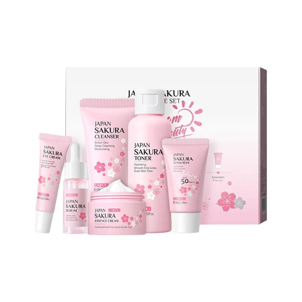 6pcs/Set Sakura Skin Care Sets Face Cream Serum Toner Facial Cleanser