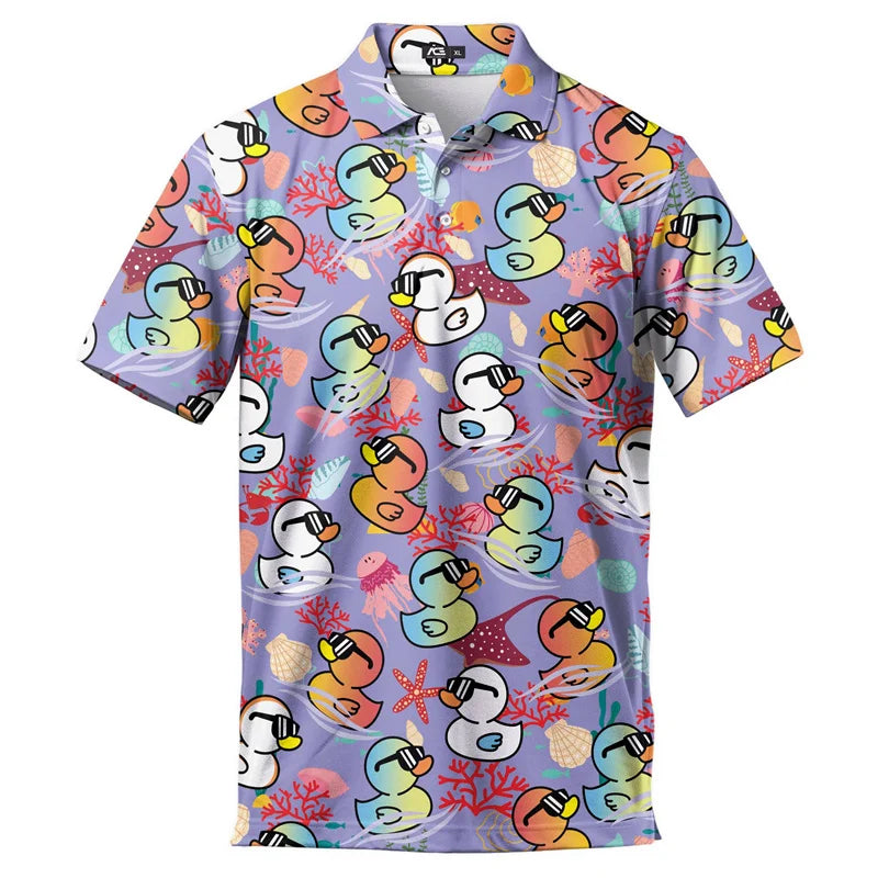 New Design 3d Printing 80s 90s Golf Polo Shirt Men Retro Lapel Shirt Summer Street Quick Dry Short Sleeve Button Tee Shirts Tops