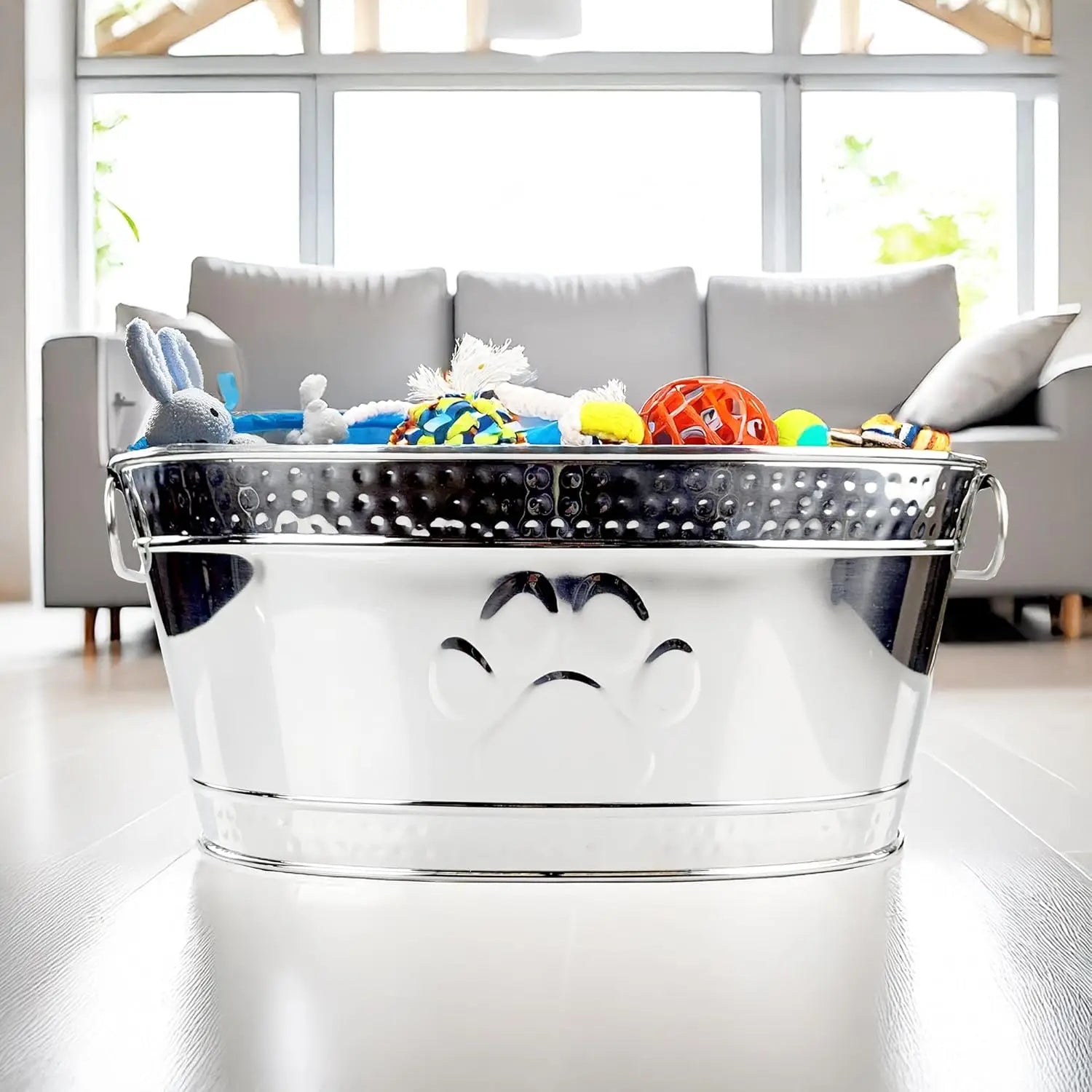 Durable Steel Dog Toy Basket with Handles, Pet Storage Box for Aggressive Chewers -