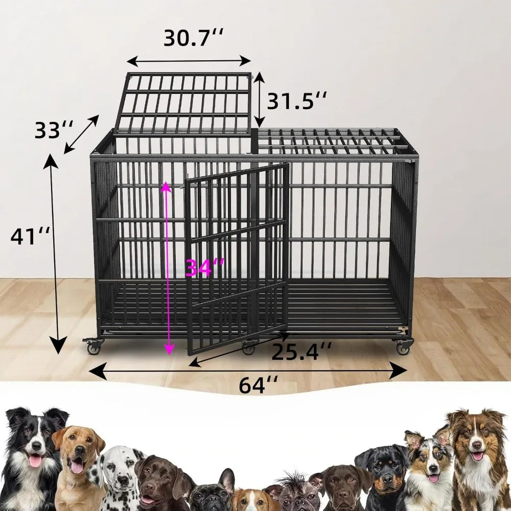 Extra Large Dog Crate for Large Dogs, 64 inches Heavy Duty Dog Crate,Indestructible Dog Kennel for High Anxiety Dogs, Lockable W