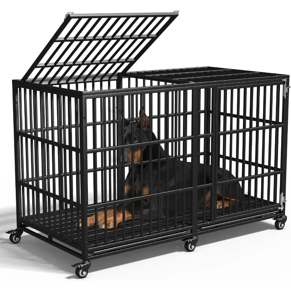 Extra Large Dog Crate for Large Dogs, 64 inches Heavy Duty Dog Crate,Indestructible Dog Kennel for High Anxiety Dogs, Lockable W
