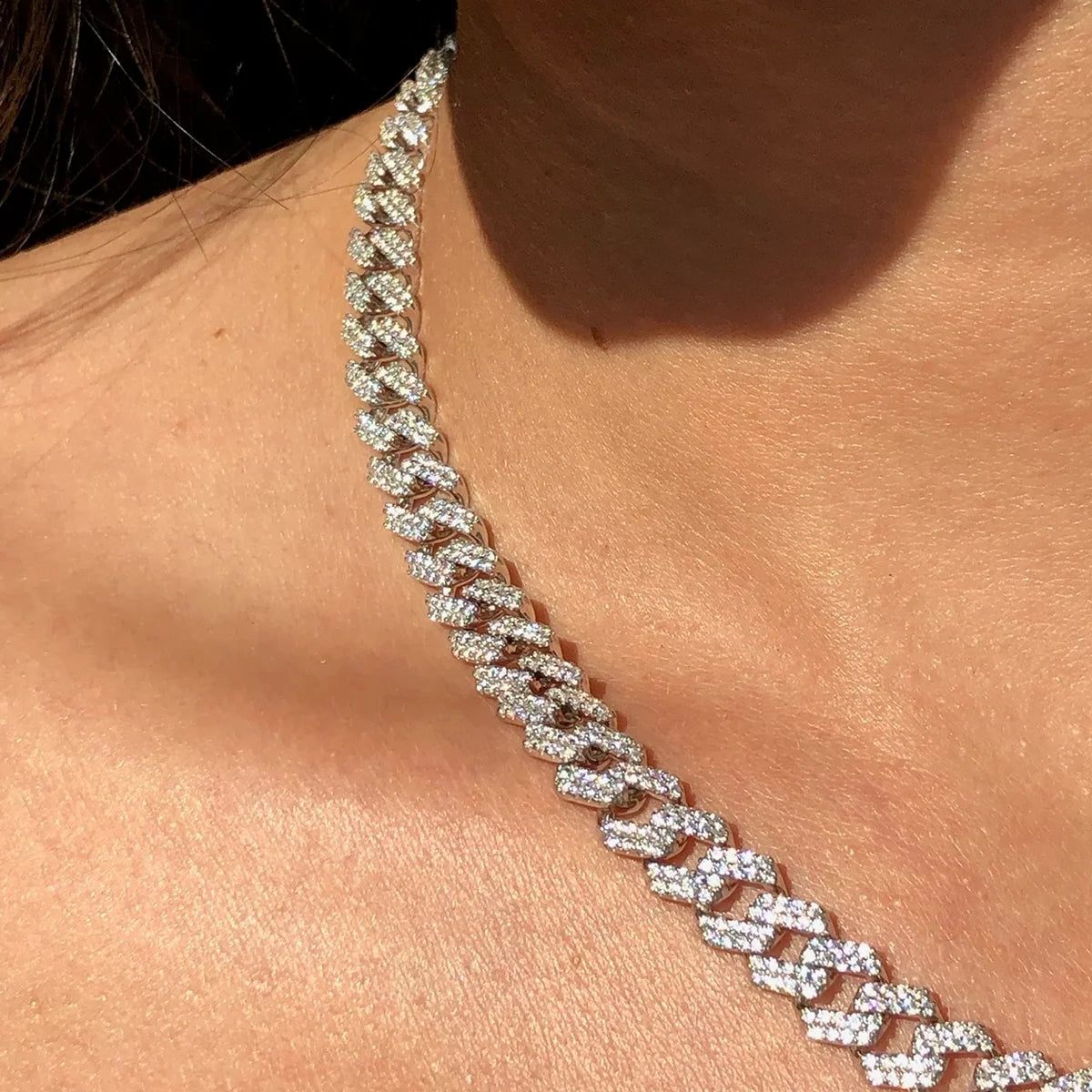 moissanite Cuban chain women's necklace men's S925 silver necklace hip hop