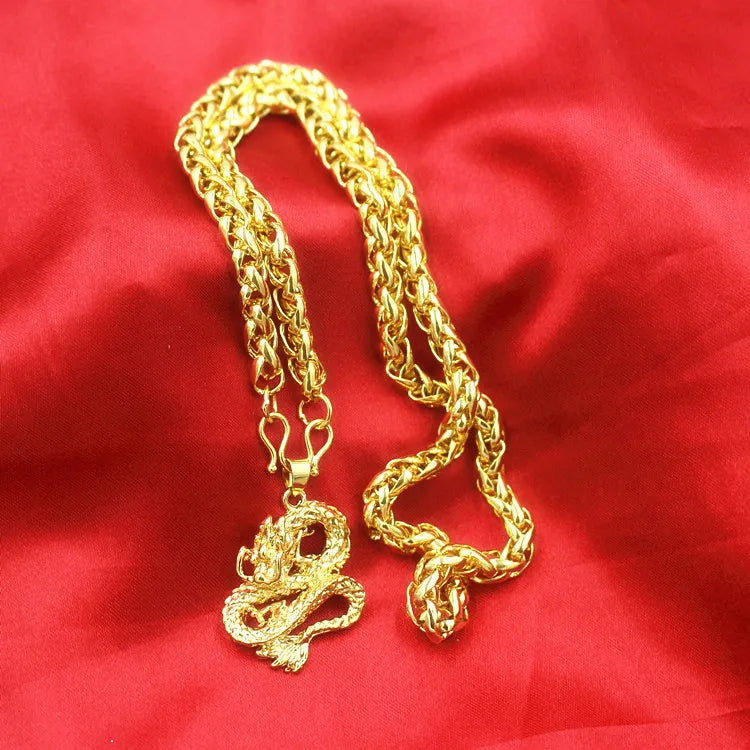 Luxury 24K 9999 Pure Gold real gold Men's Necklace Guanyin Dragon