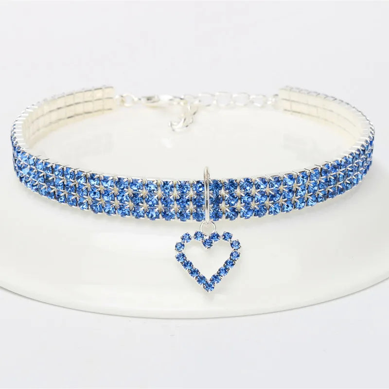 2025 New Cat Dog Collar Three Row Elastic Rhinestone
