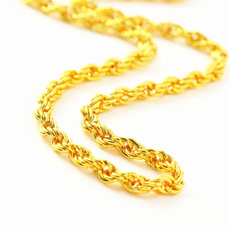 Twist Necklace Men 24K Gold AU999 - Classic tough twist chain,