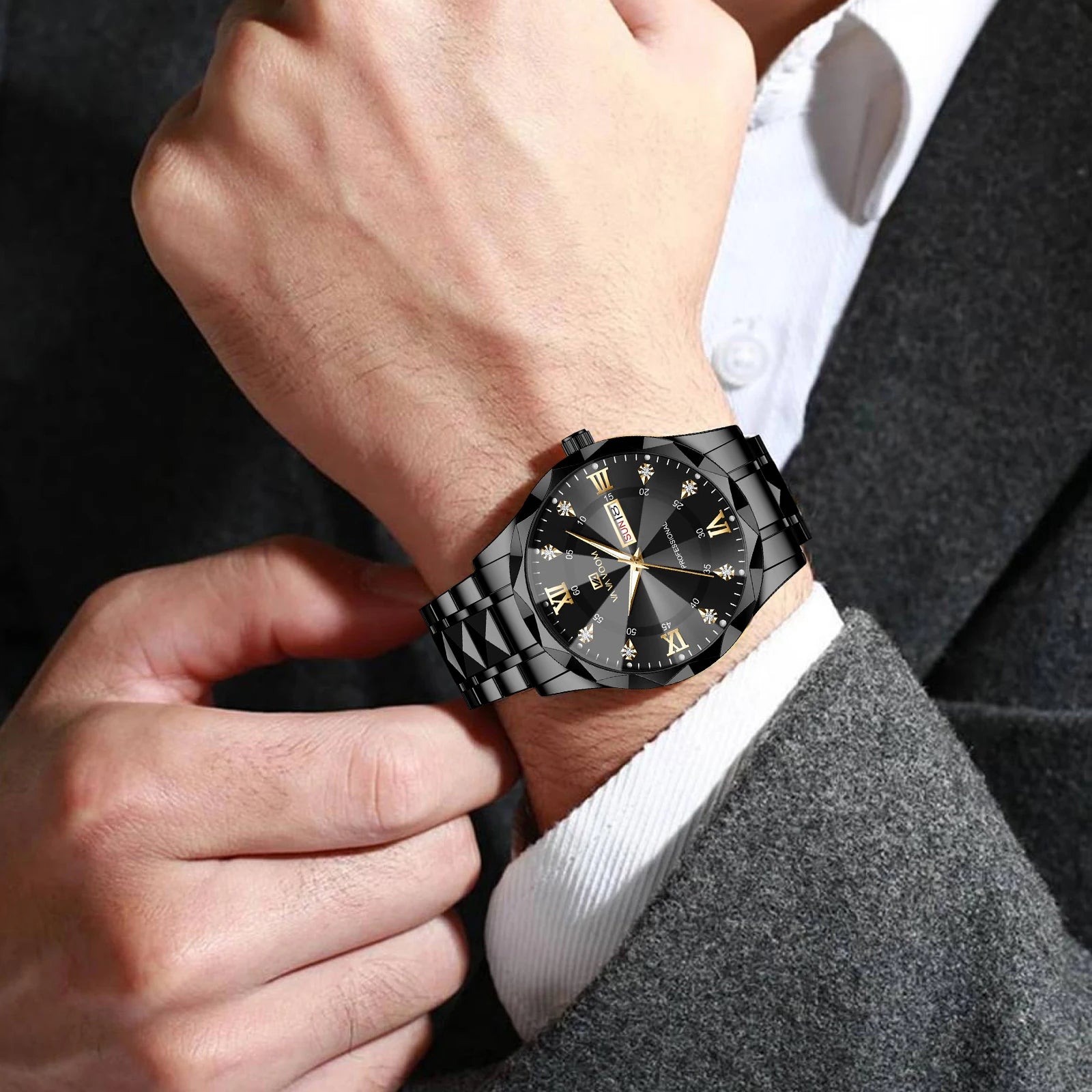 Men Watch Water Diamond Luxury Night Glow Double Calendar