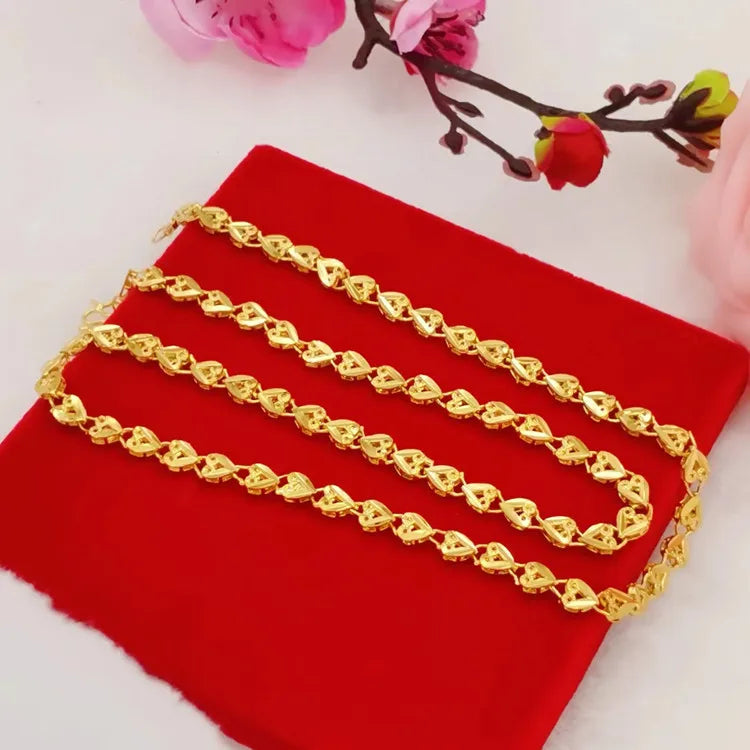 Women's Ethnic Style Heart Necklace 24K Gold AU999