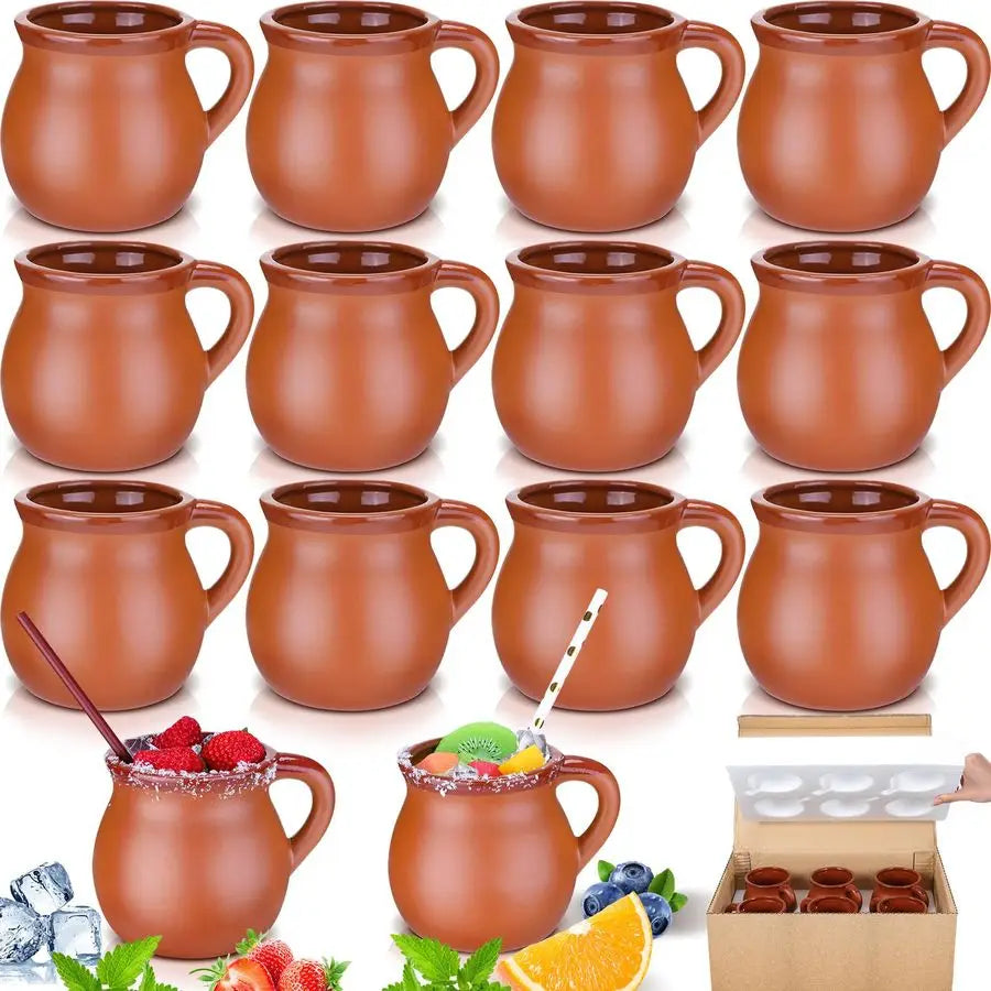 Pack of 12 12 oz Cantaritos De Barro Clay Cups Mexican Clay