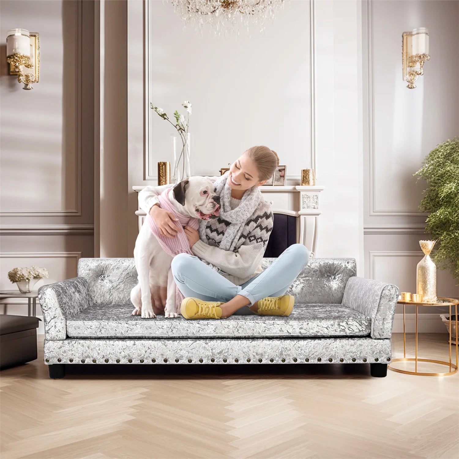 BingoPaw Large Dog Sofa Bed Deluxe Tufted Elevated Jumbo Dog Couch