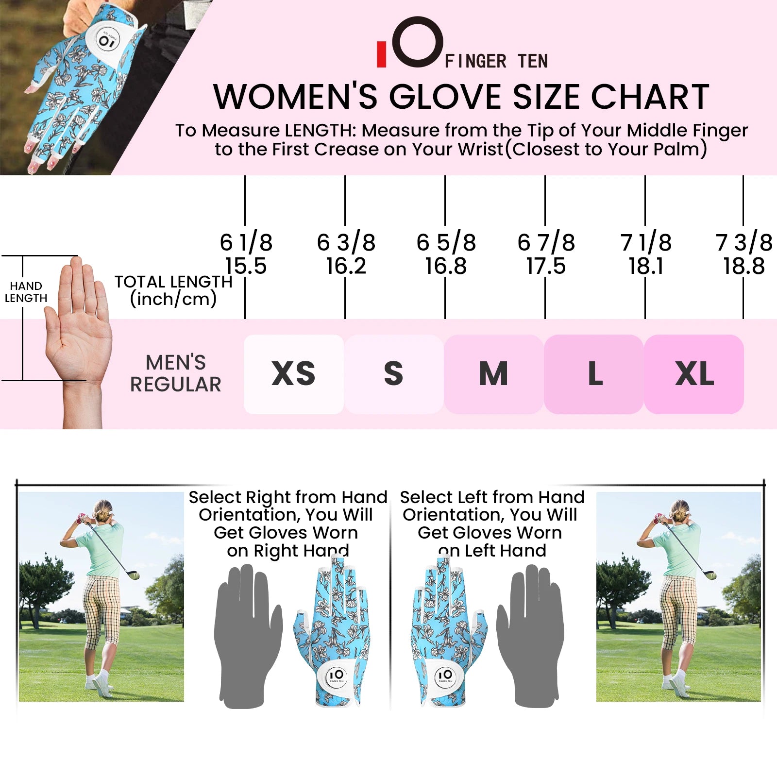 All Weather Grip Nail Golf Gloves Women Left Hand
