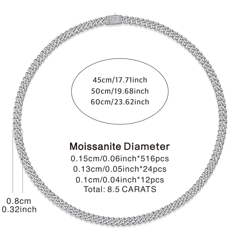 moissanite Cuban chain women's necklace men's S925 silver necklace hip hop