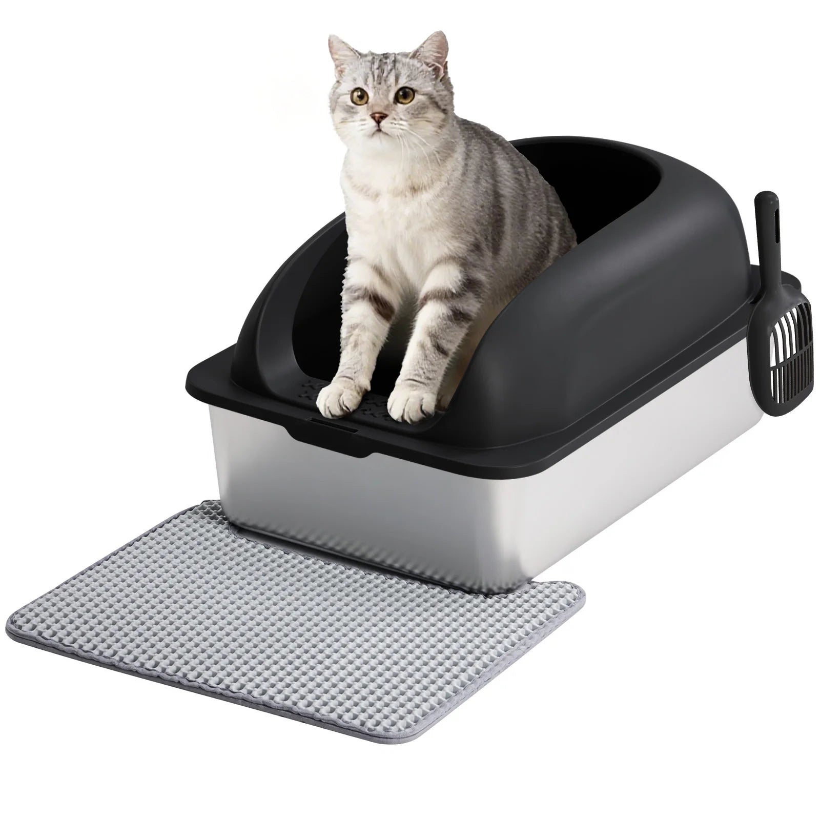 JHK Stainless 24IN Steel Cat Litter Box with Lid Large Cat Litter Box for Big Cats