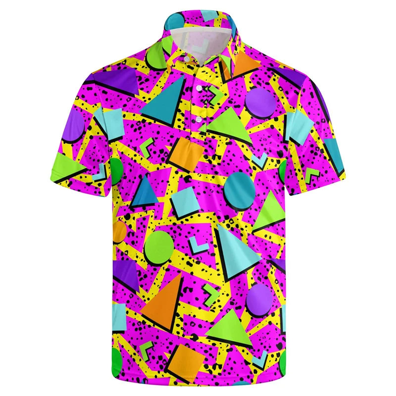 New Design 3d Printing 80s 90s Golf Polo Shirt Men Retro Lapel Shirt Summer Street Quick Dry Short Sleeve Button Tee Shirts Tops