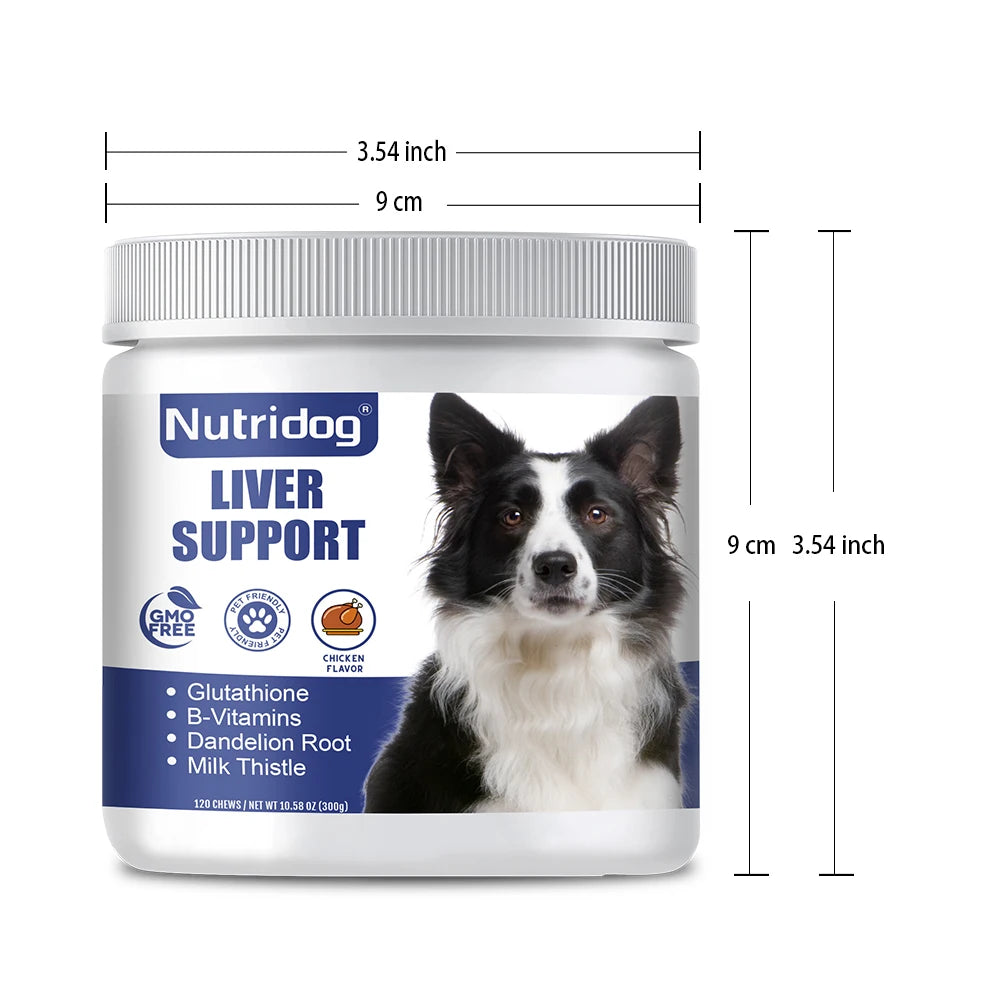 NUTRIDOG Dog Liver Support Chews Milk Thistle Curcumin Livers Detox  120 PCS/Bottle