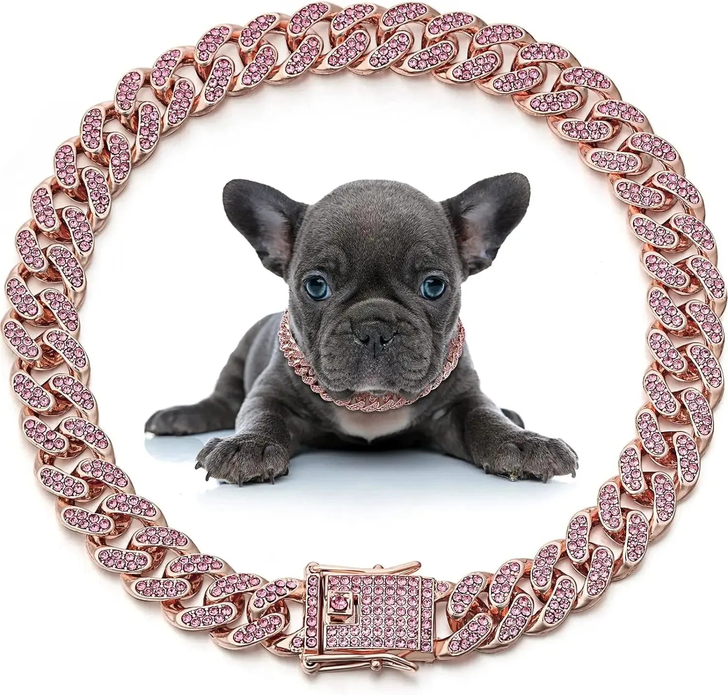 Dog Chain Collar Diamond Cuban Link Necklace Metal Cat Chain Pet Crystal Collar Jewelry Accessories for Dogs Cats