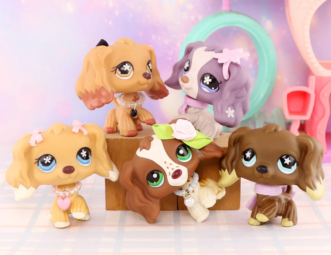 5PCS Mini Pet Shop Cocker Spaniel 960 156 1209 748 575 with Accessories Rare