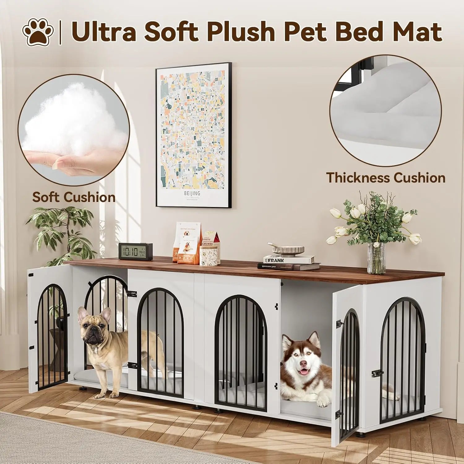 Dog Crate Furniture for 2 Dogs, 71" Dog Kennel Indoor