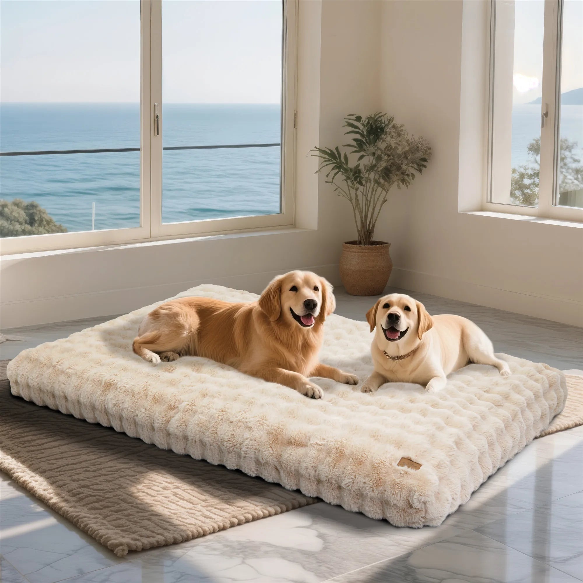 Fluffy Dog Crate Bed for Extra Large Dogs, Plush Faux Fur Crate Pad