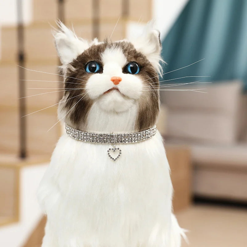 2025 New Cat Dog Collar Three Row Elastic Rhinestone