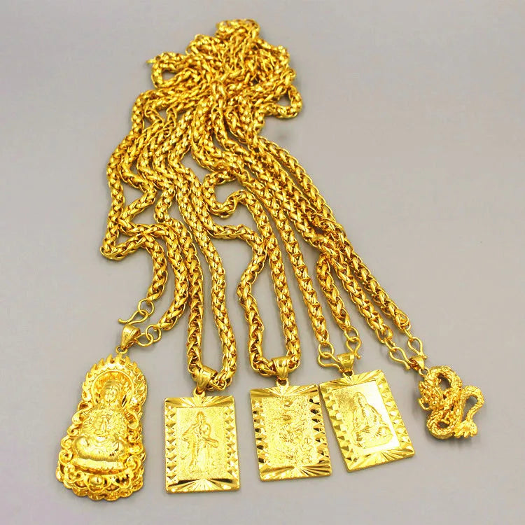 Luxury 24K 9999 Pure Gold real gold Men's Necklace Guanyin Dragon
