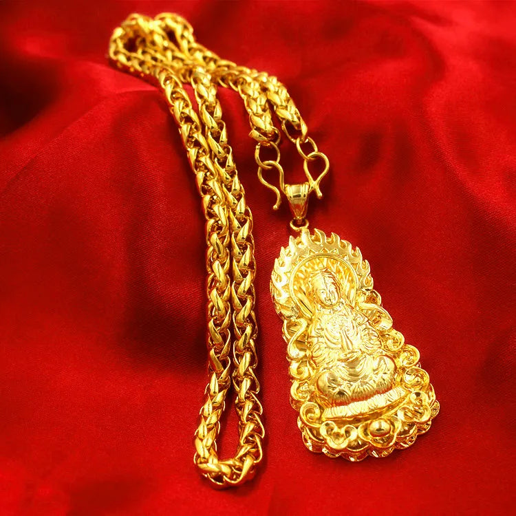 Luxury 24K 9999 Pure Gold real gold Men's Necklace Guanyin Dragon