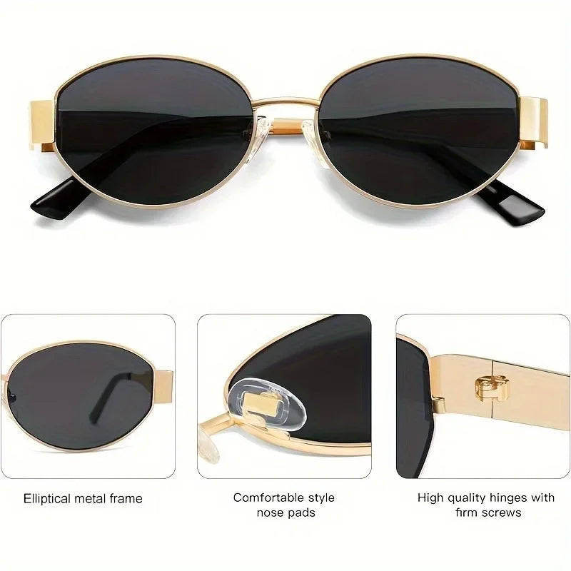 New Trendy Oval Sunglasses for Women Luxury Metal Frame Sun Glasses